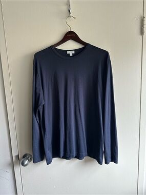 Sunspel England Navy Long-Sleeve Crewneck Shirt